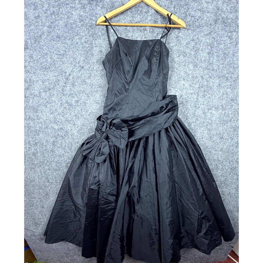 Vintage Fit & Flare Dress Womens Black Asymmetrical Bow Party 80s 90s HOCO Goth